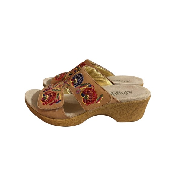 Alegria Shoes - Alegria Womens 10 Leather Floral Embroidered Wedge Slide Sandals Festival Boho